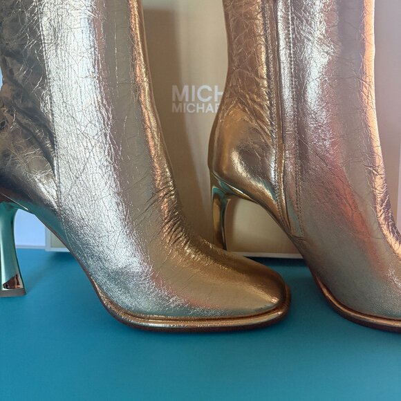 NIB Michael Kors Kelsea Boot; Gold Crushed Leather; Size 6 - Picture 1 of 5